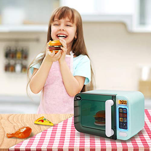 infunbebe Jeeves Jr. Kids Microwave Oven Toy Electronic Pretend Microwave Play Just Like Home My First Kitchen Appliance for Toddlers Blue