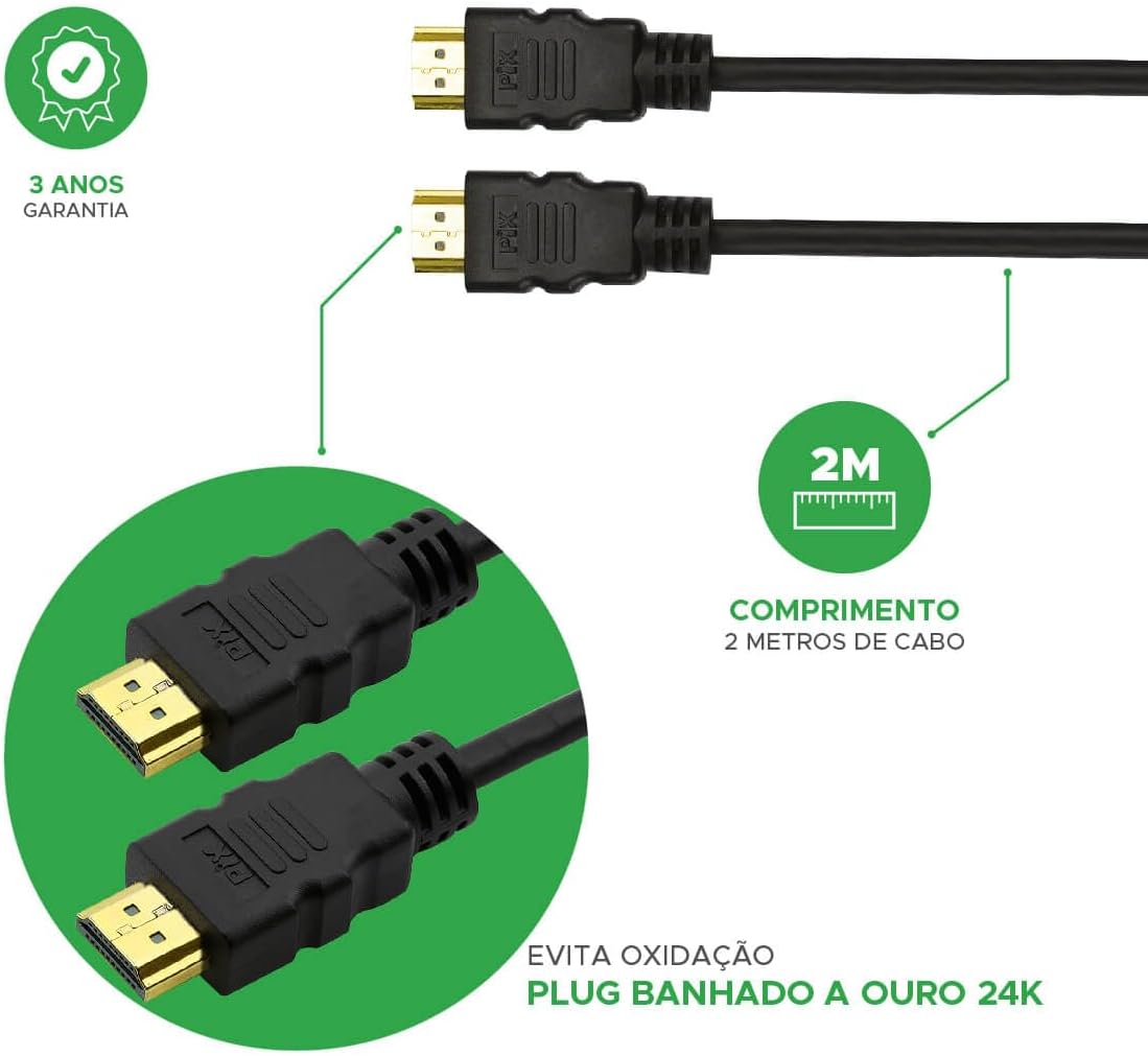 Preço Cabo Hdmi 2.0 4K Hdr 19P 2M - Pix Gold, Preto Comentários, Vantagens E Desvantagens 3 51Ygpcjlpil. Ac Sl1200