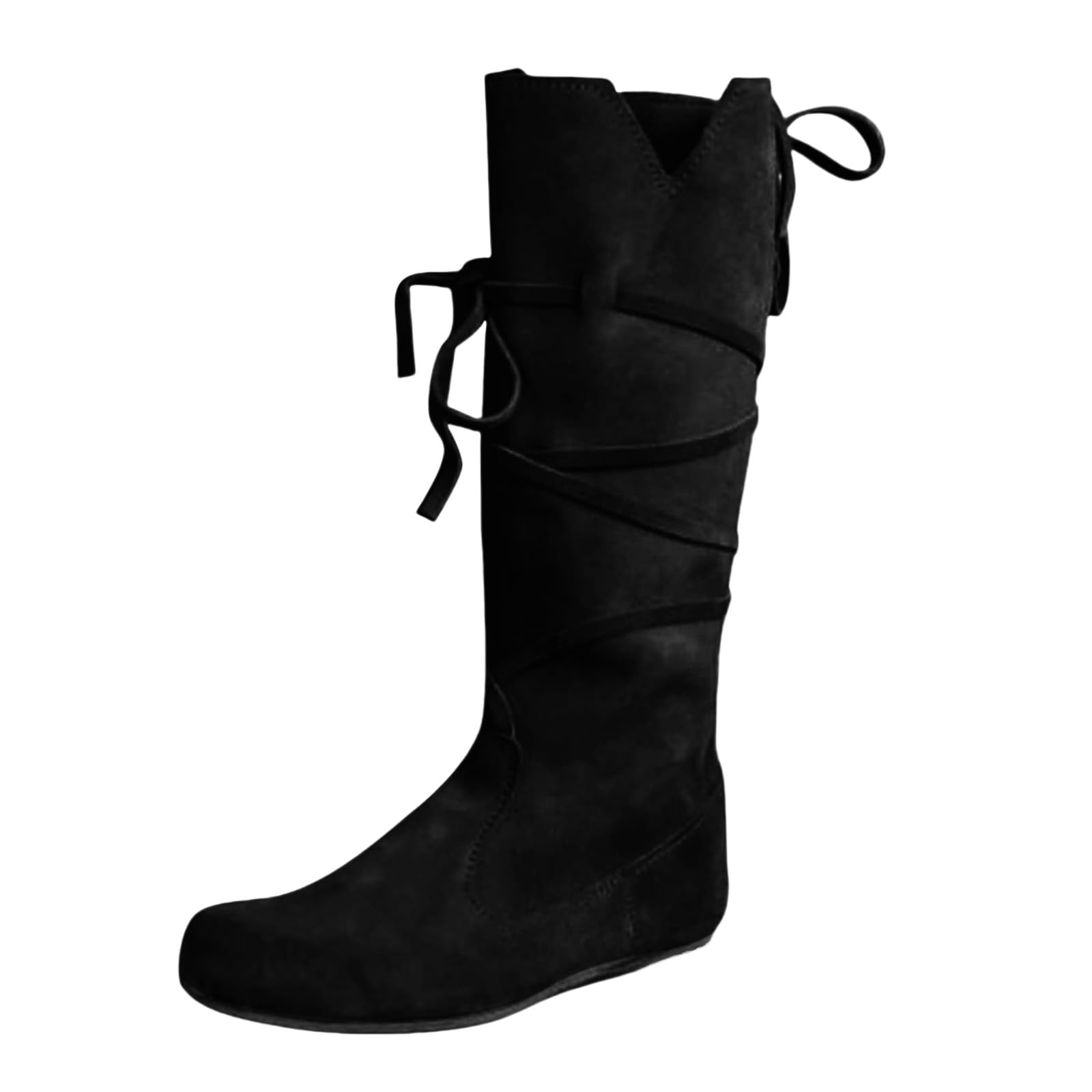 Mid Calf Boots for Women Chunky Flats Lace Up Tassel Suede Booties Vintage Western Cowboy Cowboy Boots Renaissance