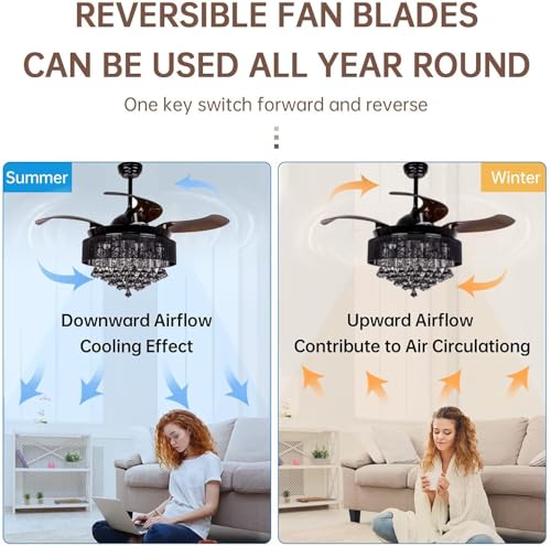 Image of oltao Kingbird Smart Chandelier Ceiling Fan with BLDC Motor, Dimmable 3 Colour LED, Remote and App Control (42 Inches), Black
