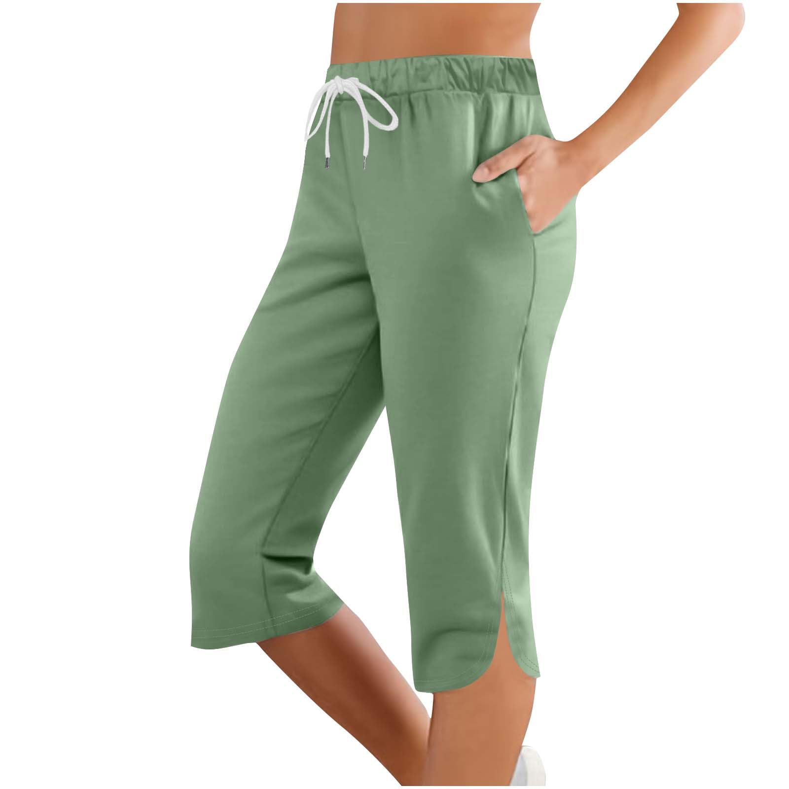 Women Capri Pants Summer Cut Out Side Casual Fashion Drawstring Soft Comfort Capris Workout Running Cropped Jogger — view 32