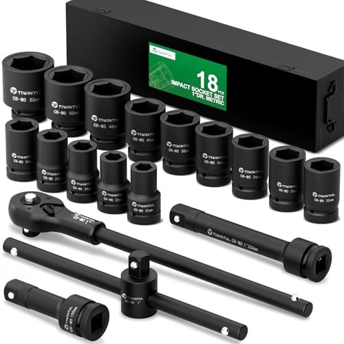TIWINTUL 1 Inch Drive Impact Socket Set for Truck Excavator 21-55mm CR-MO