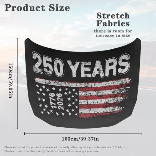 Image of American Flag 250 Years Car Hood Cover 1776-2026 Car Hood Cover Banner Elastic Car Bonnet Banner Stretchable Car Hood Dust Covers Auto Accessories Festival Decor, 4th of July