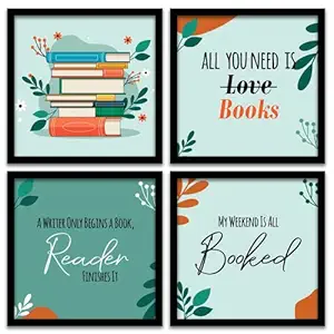 kotart Wood - Quotes Frames For Wall Decor For Bokks Lovers - Frames For Library Wall Decoration - Wall Frames For Home And Living Room (11 Inch X 11 Inch, Multi) Set Of 4