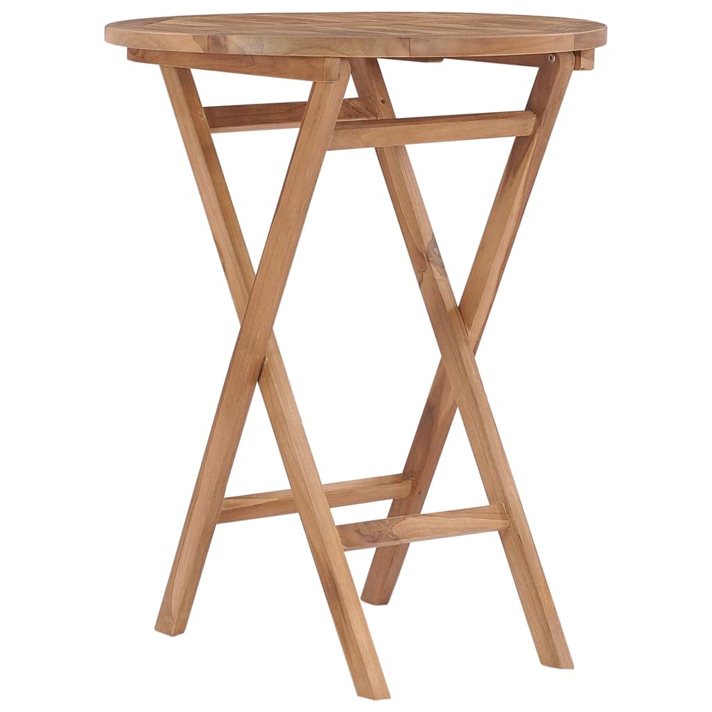 vidaXL Solid Teak Wood Folding Garden Table Weather Resistant Durable Stable Outdoor Patio Wooden Dining Bistro Tables Furniture 60cm
