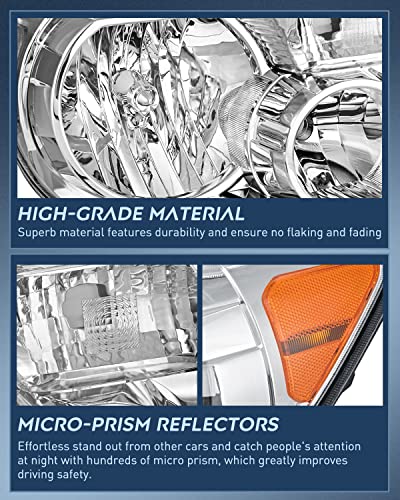 Image of Nilight Headlight Assembly for 2007 2008 2009 2010 2011 2012 2013 Toyota Tundra 2008-2017 Sequoia Headlamps Replacement Chrome Housing Amber Reflector Driver and Passenger Side