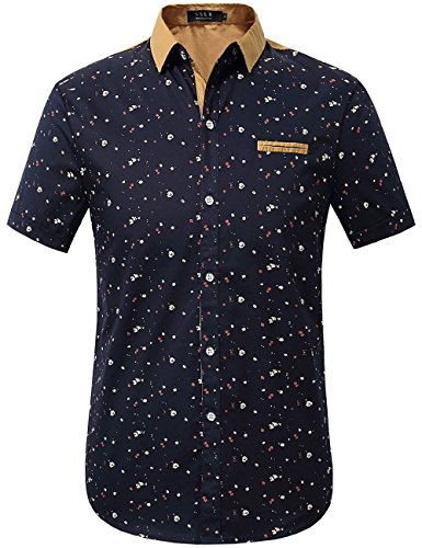 SSLR Mens Dress Shirts Casual Cotton Print Shirt Short Sleeve Button Up Shirts for Men