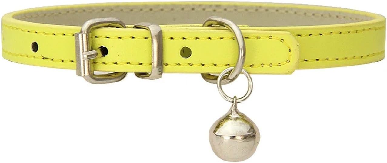 Kitten Collar with Bell 15 Pcs Dog Collar Pu Leather Leash Pet Supplies Cat with Bells Chihuahua(Yellow2)