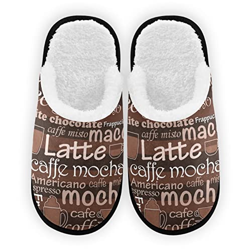 Dussdil Mocha Latte Chocolate House Slippers Coffee Mug Home Spa Slippers Memory Foam Closed Toe Slipper Non Slip for Hotel Bedroom Travel Shoes Women Men M