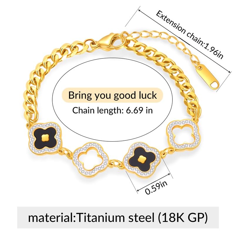 Four Leaf Clover Bracelets for Women, 18K Gold Plated Clover Jewelry Set-Tone with Green Enamel Clover Charms, Crystal Accents, Elegant Gift for Women Packed in a Packaging Box2