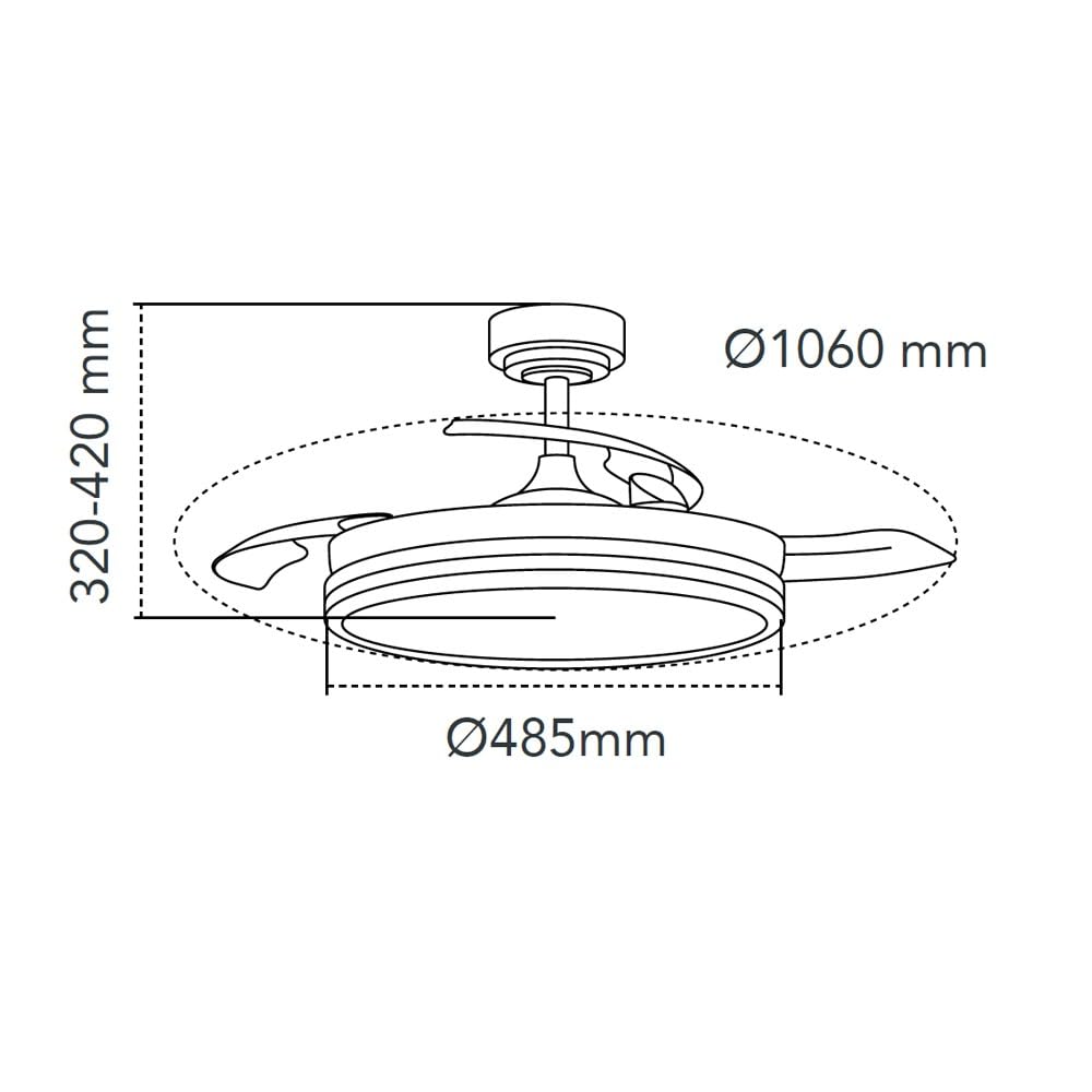 wonderlamp - Ventilador de techo retrláctil con aspas plegables Surpino Blanco, Ventilador de techo con luz LED 45W con Memoria de encendido y Mando a distancia CCT Regulable