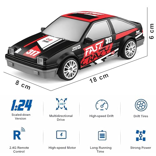 Image of 2.4GHz Remote Control Rally Drift Car Toy for Kids with LED Lights - 4WD 15Kmph RC Drifting Car with Extra Rubber Tires, Cones Barriers & Rechargeable Battery - Color and Design As Per Stock