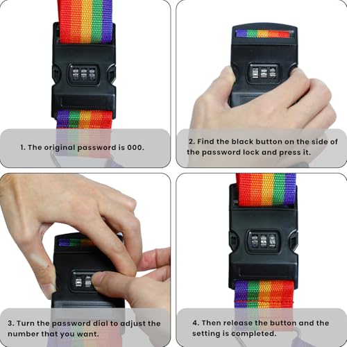 Image of 2 Pcs Travel Luggage Straps with Combination Lock, Adjustable Suitcase Trips Packing Belts with Buckle,Luggage Cover,Suitcase Covers for Luggage,Luggage Straps for Suitcases(Multicolor)