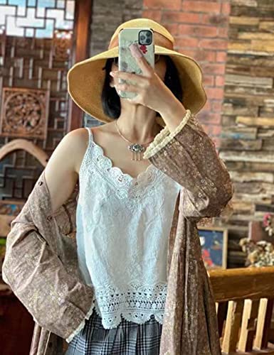 NFYM Women's V Neck Sleeveless Lace Embroidered Undershirt Cotton Spaghetti Strap Layering Camisole Cami Tank Top4