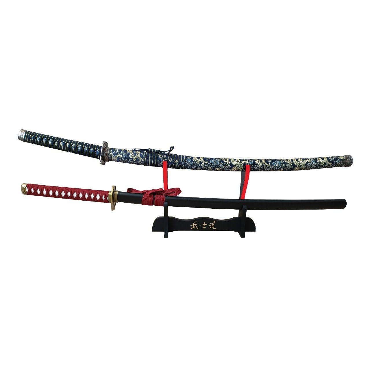 Stojak na stojak na stół drewniany stojak do Katana Samurai z japońskimi literami, 2 miejsca ozdobiony czerwonym aksamitem w solidnej części do podparcia