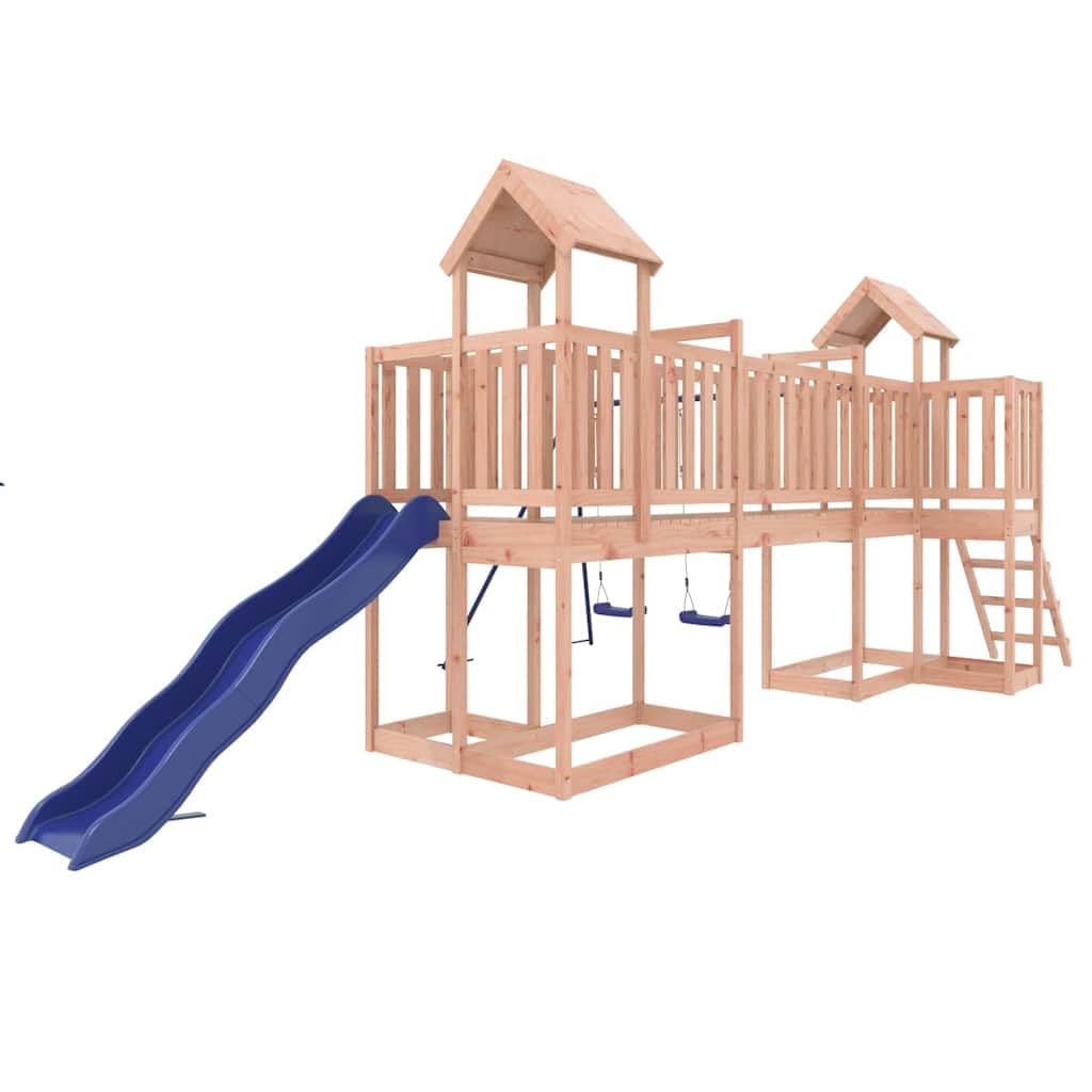 Spielturm aus massivem Douglasienholz mit Rutsche, Schaukel, Sandkasten, Klettergerüst und Sicherheiten für Kinder im Garten, robustes Holz, wetterfest, outdoor geeignet