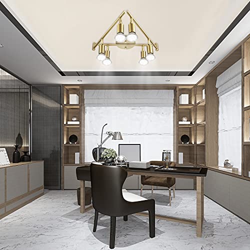 Jqire 6-Light Led Track Lighting Kit,Golden Finish 6 Way Ceiling Spotlight,Rotatable Light Heads,Modern Foldable Track Light Fixtures,Included 6 X Led Gu10 Bulb (4W, Daylight White 5000K,400Lm) #TOP6