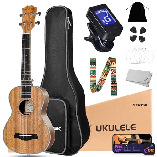 AODSK Soprano Ukulele Beginner Mahogany 21 Inch Ukelele Kit with Gig Bag Strap Nylon String Tuner...