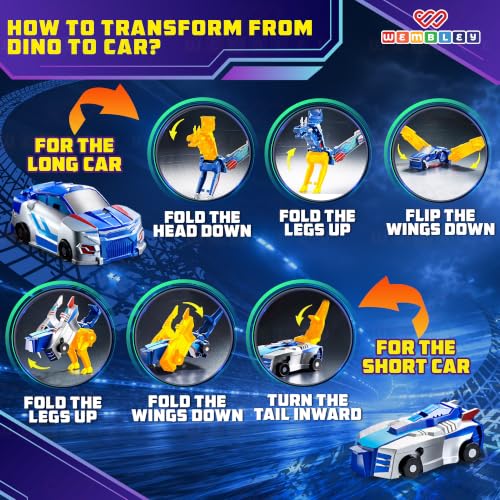 Image of Wembley 2-in-1 Dinosaur Transforming Car Set for Kids - Automatic Transforming Dino Robot Car, Toy for Boys & Girls Age 3+