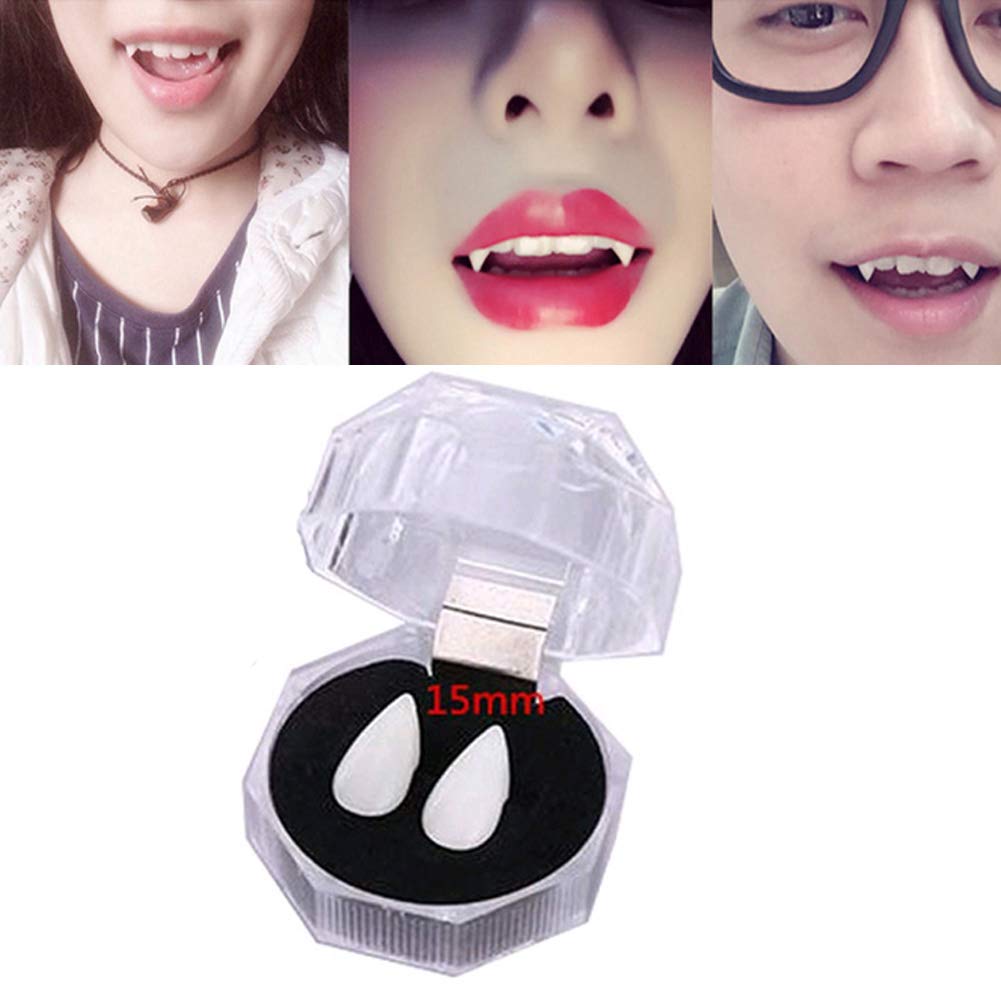 shangfu-teamHalloween Party Cosplay Prop Decoration Vampire Tooth Zombie Ghost Devil Horror False Teeth with Crystal Case (white, 15mm)