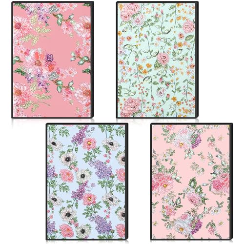 Mooliwe 4 Pcs Diamond Painting Notebook for Adults DIY, Spring Floral