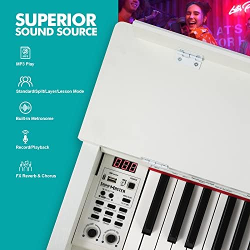 MUSTAR Digital Piano 88 Weighted Keys Hammer Action, Full Size 88 Keys Piano Keyboard Weighted White Electric Piano with Furniture Stand, 3 Pedal Systems, Dual Stereo Speakers