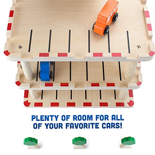 Imagination Generation Downtown Deluxe Wooden Parking Garage with Elevator - Cars and More Included! (19 pcs)