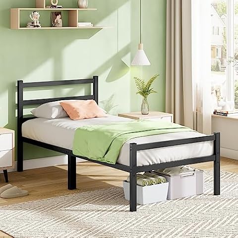 Mr IRONSTONE Twin Bed Frames with Headboard and Footboard, 14 Inch Heavy Duty Metal Platform Bed Frame Twin Size Support up to 2000LBS, Single Bed Frame No Box Spring Needed, Underbed Storage Space Cover