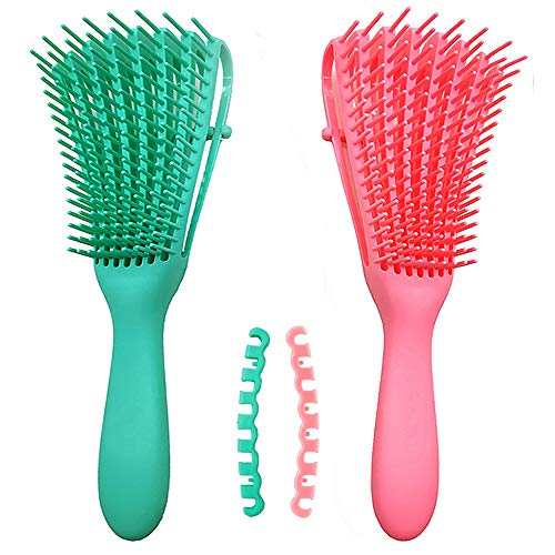 Spazzola districante, 2Pack Detangler Brush, Spazzola districante per capelli naturali neri, Spazzola per capelli (verde, rosa)