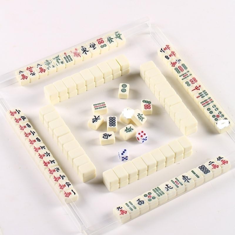 HEYOUTH Set de Mahjong Mini de Voyage - Mahjong Chinois Traditionnel avec 144 Tuiles Beiges, Jeu Complet de Voyage pour Réunions et Jeux de Société