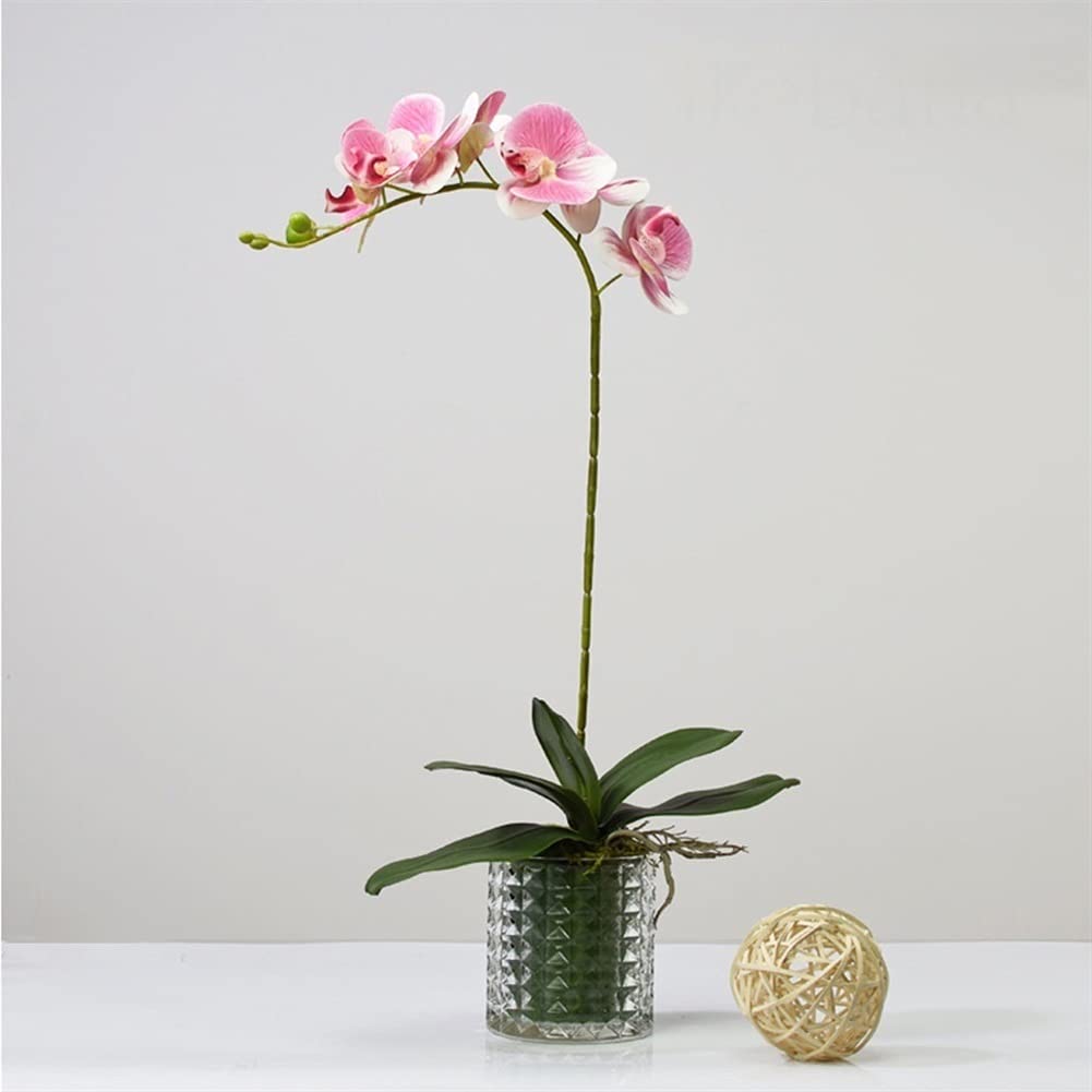 MYUYEE Artificial Flower In Pot Orchid Artificial Flower With Vase Fake Phalaenopsis Faux Plants For Home Decor Living Room Decoration Pink Artificial Ower Arrangement(Pink)