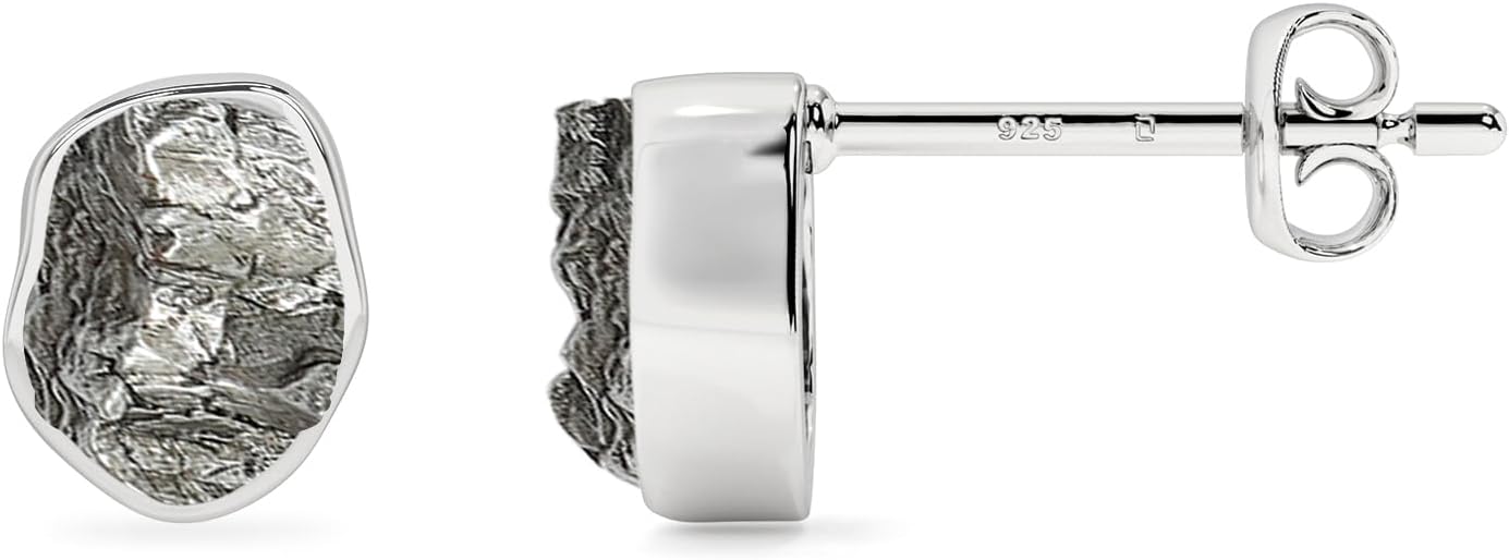 Natural Raw Gemstones Stud Earrings for Women in Sterling Silver, Birthstone Jewelry Gifts for Her Birthday, Anniversary, Graduation (Bezel-Set, 6x4mm)