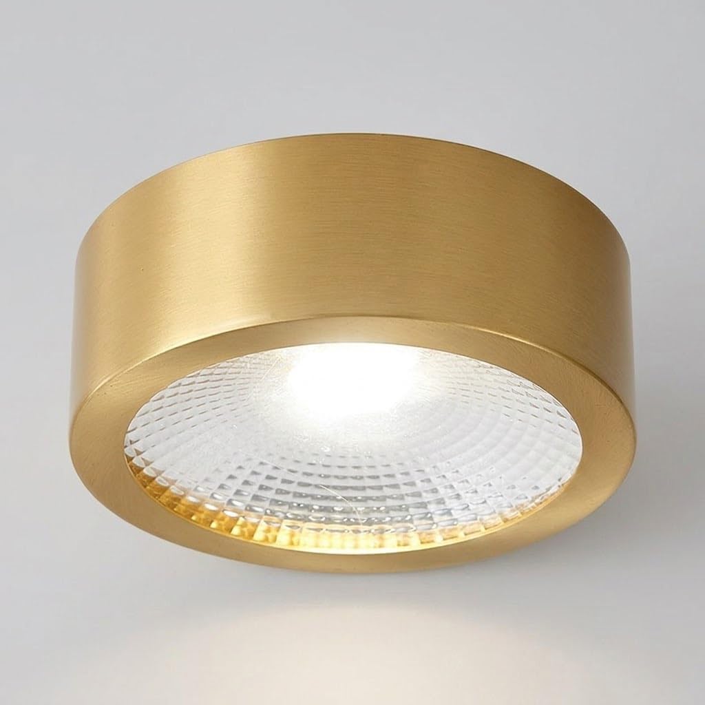 COSRUB Gold Cylinder LED Ceiling Lamps, Mini Surface Brass Downlight Minimalist Low Profile Puck Close to Ceiling Light Fixtures for Hallway Entryway Living Room(Neutral Light,12cm/4.72in)
