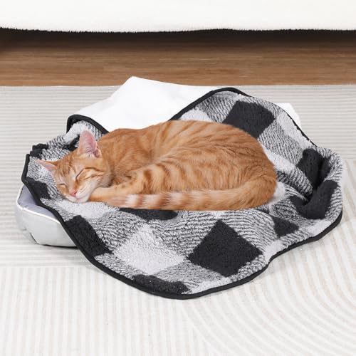 IDOGCHEW Hundedecke Wasserdicht 152x127 cm, Flauschige Flanell & Sherpa Haustier Decke, Geeignet für Mittelgroße und Große Hunde, Maschinenwaschbar - Schwarz