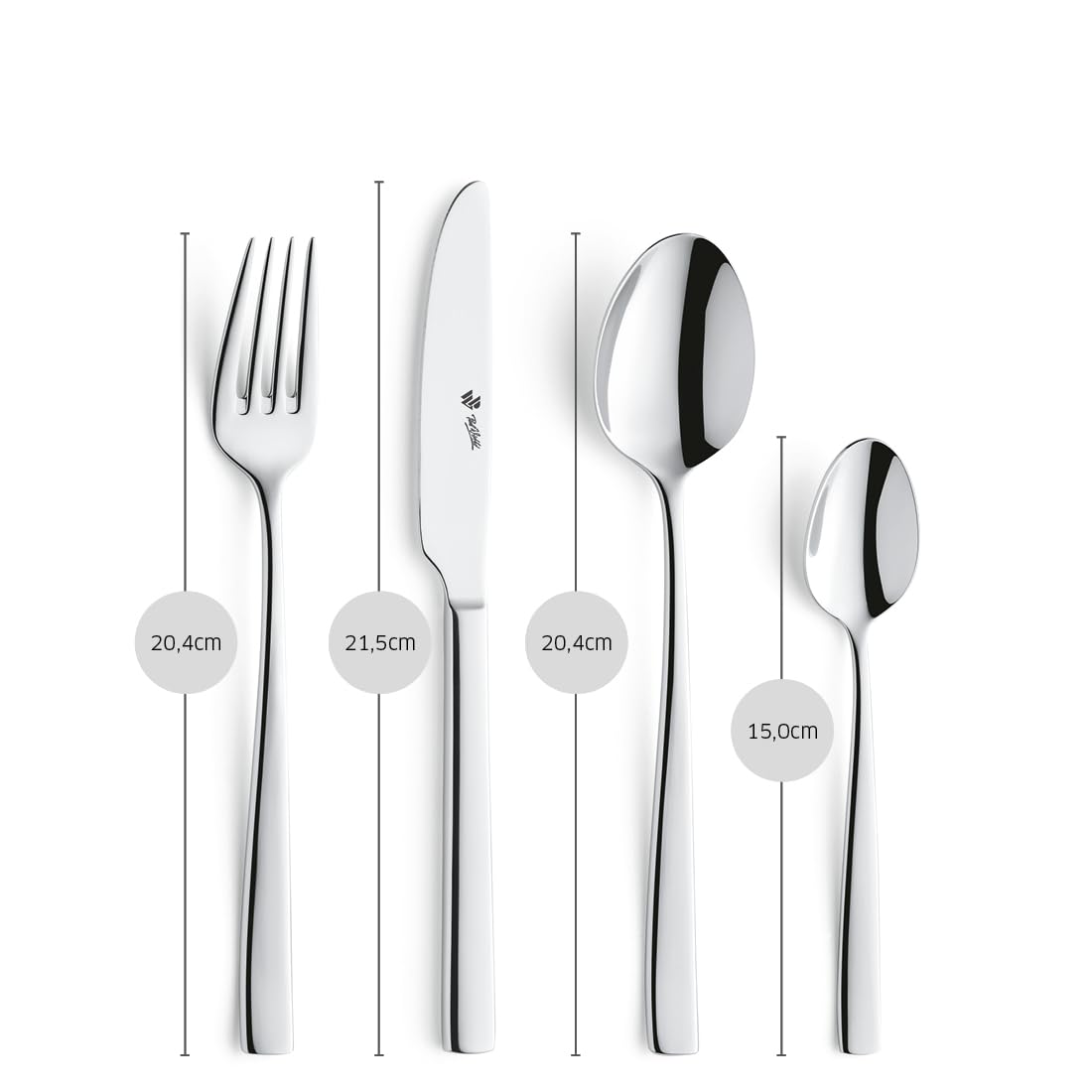 PW Paul Wirths Pure 90 - Cubertería para 6 personas, 24 piezas, acero inoxidable pulido, apto para lavavajillas, cubiertos con bandeja para cubiertos