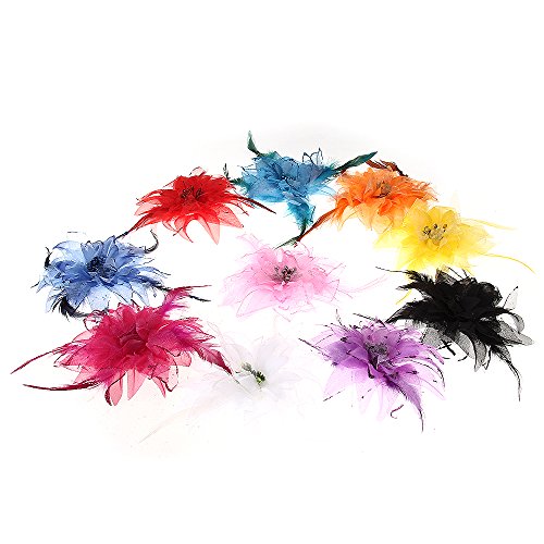 10 PCS Feather Flower Corsage Hair Clip Wedding Fascinator