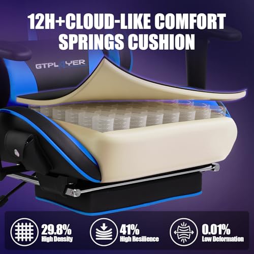 GTPLAYER Gaming Chair with Speakers, Video Game Chairs with Footrest for Adults, Ergonomic Computer PC Gamer Reclining Chair by GTRacing (Blue)
