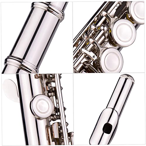 Imeish Closed Hole C Flute,C Key Flute, Nickel Plated 16 Holes C Key Cupronickel Woodwind Instrument With Cleaning Cloth Stick Gloves #TOP7