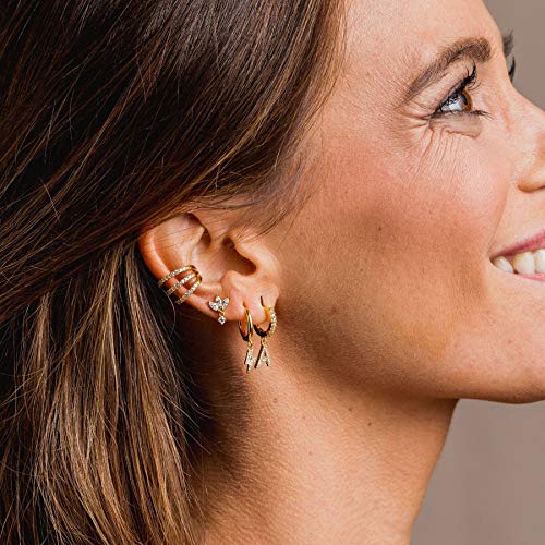 Guemer Dainty A Initial Hoop Earrings 14K Gold Filled Tiny Cz Diamond Cubic Zirconia Inlay Alphabet Letter Name Jewelry Gift For Her #TOP2