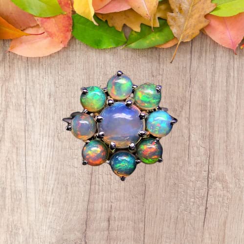 Natural Ethiopian Opal Welo Flower Band Ring 925 Sterling Silver Wedding Jewelry2