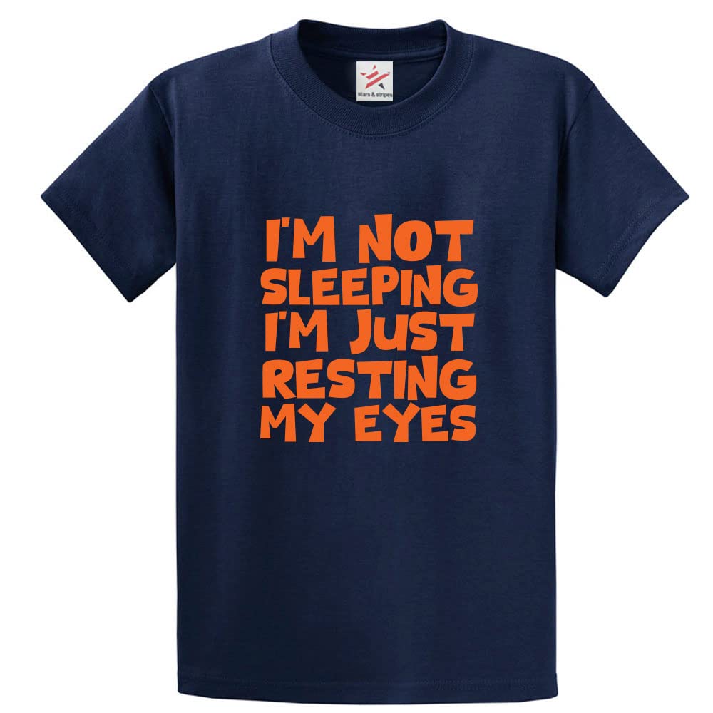 Stars and Stripes I'm Not Sleeping I'm Just Resting My Eyes Unisex Adults T-Shirt(L, Navy)