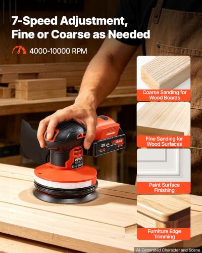 Image of VEVOR 5-Inch Cordless Random Orbital Sander 300W Brushless Orbital Sander