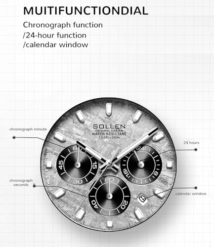 Image of SOLLEN Men's Multifunctional Sport Watch, Analog Quartz Wristwatch with Chronograph & Calendar, Waterproof Stainless Steel Luminous Watch for Running, Hiking, Daily Use - Gifts for Men