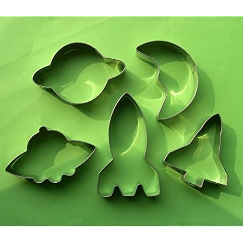 5 pcs Space Cookie Cutter Rocket Spaceship Shuttle Saturn Moon Fondant Baking Mold Set Cover
