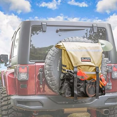 ALL-TOP Spare Tire Trash Bag, Heavy Duty Truck Tailgate Trash Bag, Cargo Storage Bag for Jeep, Truck, SUV or Car, Fit up to 40'' Tire (Gobi Tan) Cover