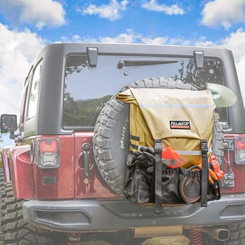 ALL-TOP Spare Tire Trash Bag Heavy Duty Truck Tailgate Trash Bag Cargo Storage Bag for Jeep Truck SUV or Car Fit up to 40 Tire (Gobi Tan)