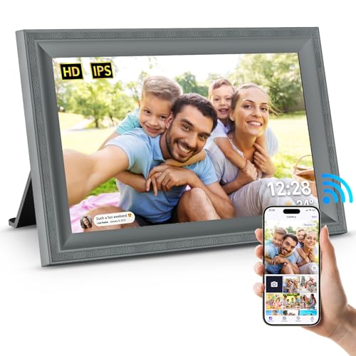Digital Picture Frame WiFi Grey Send Photos from Phone16GB Storage Smooth System 10.1inch 1280x800 IPS Touch Screen Digital Photo Frame Auto-Rotate Wall Mountable