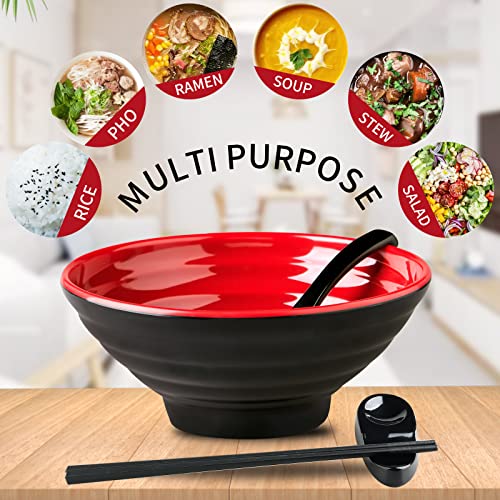 Njcharms Ramen Bowls Set 4 (16 Pieces), 37 Oz Large Japanese Melamine Udon Noodle Bowls With Spoons, Chopsticks And Stands, Asian Chinese Large Soup Bowls, Ramen Bowl Set, Pho Bowls Large #TOP2