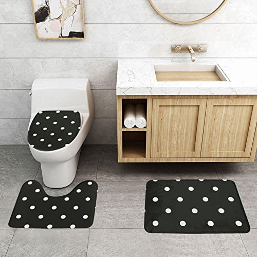 DEPILA Badezimmer 3-teiliges Badezimmerteppich-Set Schwarz-Weiß-Tupfendruck 3-teiliges Badezimmerteppich-Set Badematte + Kontur + Toilettendeckelbezug Badezimmer-Antirutsch-Pad Sets – Bild 4