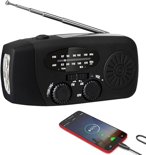 【緊急防災充電】ラジオライト 防災ラジオ ストラップ ーラー/手回し発電 USB充電 スマホ充電 非常用照明器具 災害用 防水 コンパクト 大容量2000mAh 懐中電灯 AM/FM対応 防災グッズ 地震 震災 津波 台風などの緊急対策 (black)
